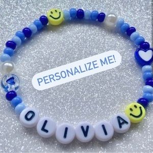 1 Personalized Smiley face Happy Beaded Bracelet, Handmad Custom Gift for kids